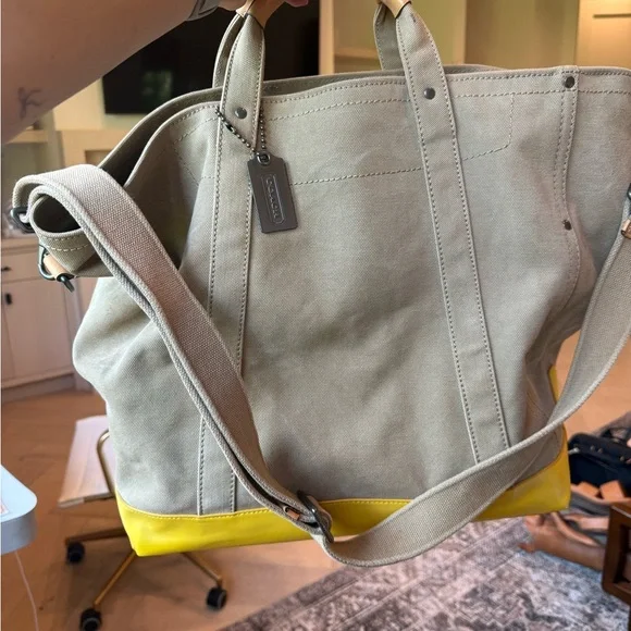 Coach Canvas Tote with Yellow Trim - Picture 4 of 4